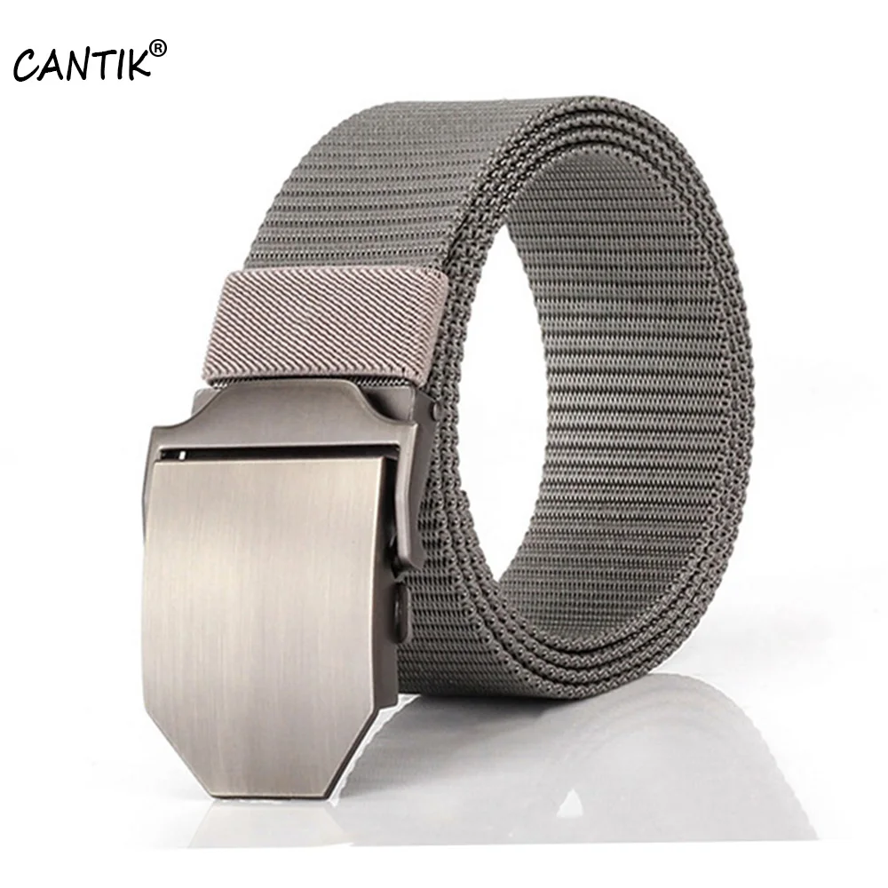 CANTIK All-match Good Quality Nylon Belts for Men Sliver Automatic Buckle Metal Clothing Jeans Accessories 38mm Width CBCA133