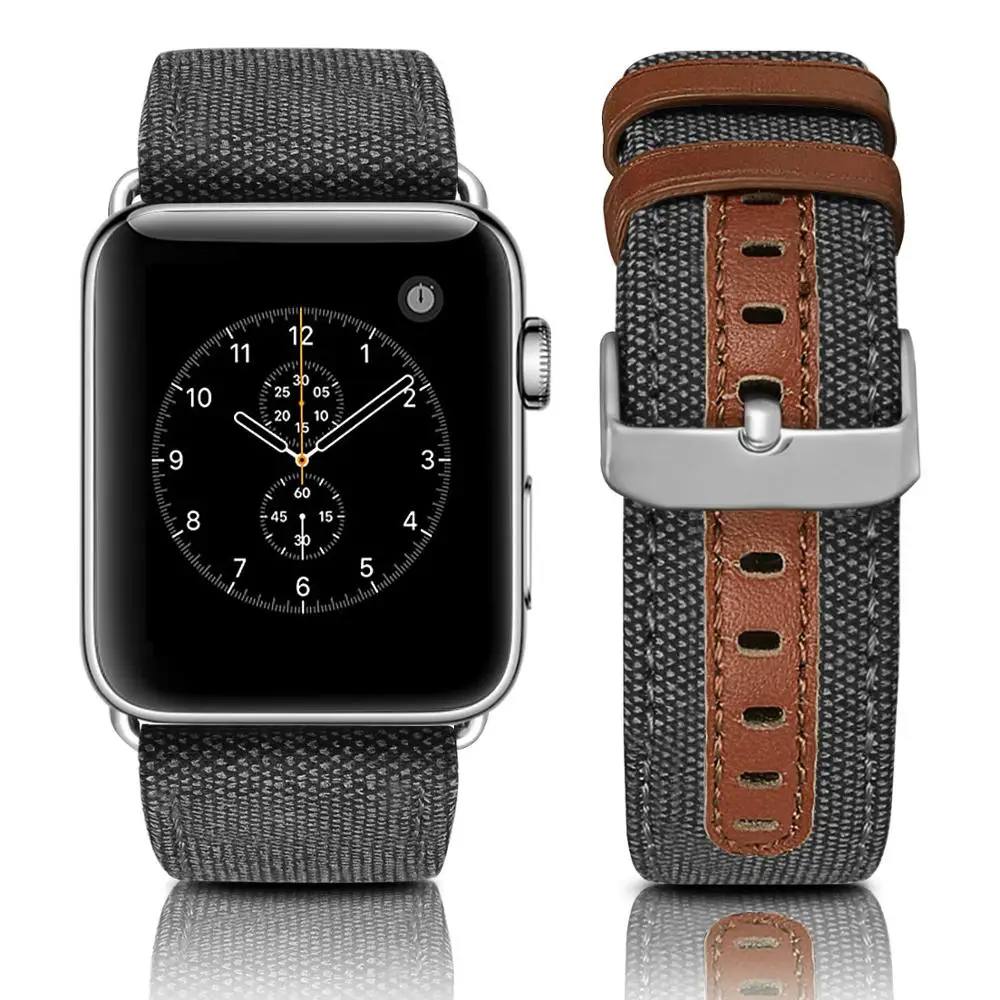 Кожаный ремешок для Apple watch 5 3 band 44 42 38 мм тканевый наручных часов браслет iWatch серии