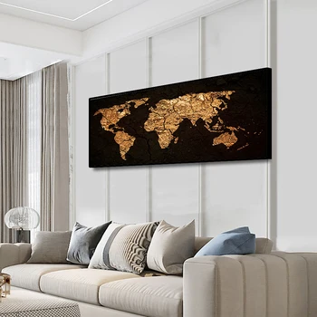 

Cassisy Canvas Painting Rock ground Vintage World Map Artwork Picture Poster Wall Decor Modern Home Living room Decoration