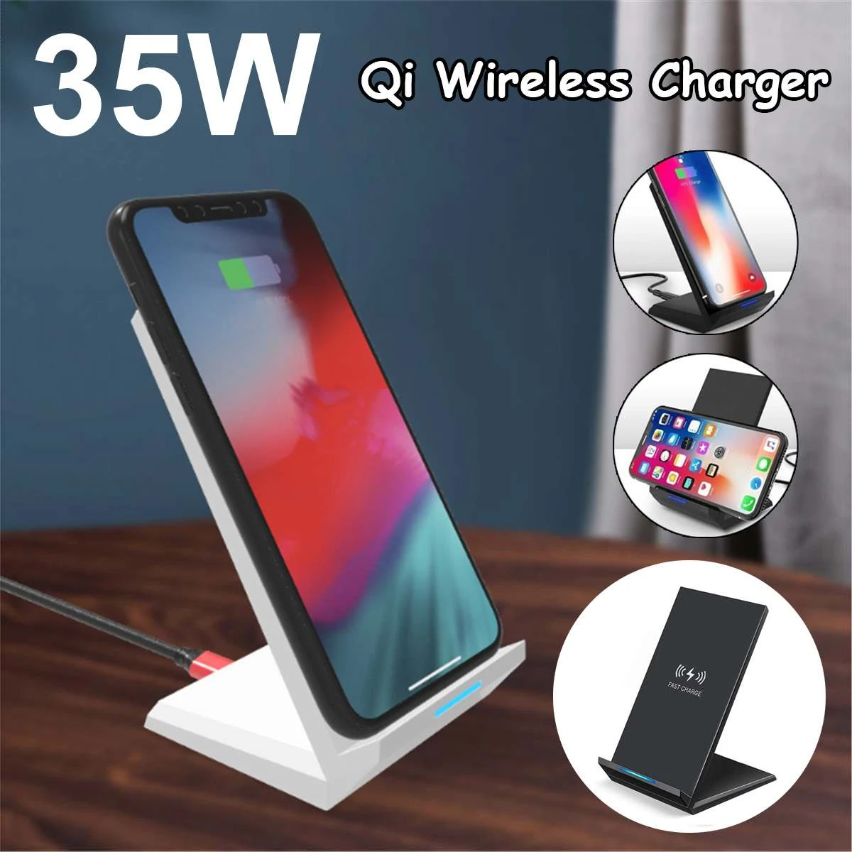 35W Qi Snel Opladen Dock Station Telefoon Oplader Draadloze Oplader Stand Voor Iphone X Xs Max Xr 11 Pro Samsungs S20 S10 S9|Opladers voor telefoons| - AliExpress