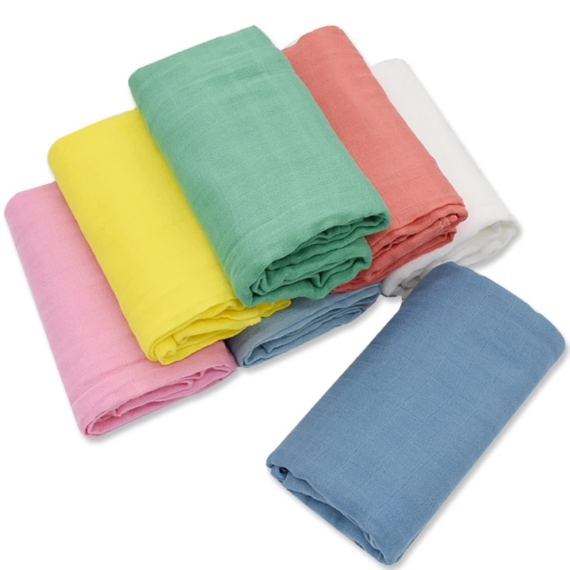 

Hot 2Pcs/Set Solid Color Reusable Baby Muslin Blanket Infant Swaddle Wrap Bath Towel A2UB