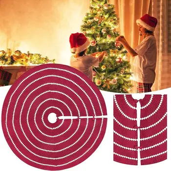 

Knitting Red Christmas Tree Skirt Round Carpet Christmas Decorations For Home Floor Mat New Year Xmas Tree Skirts