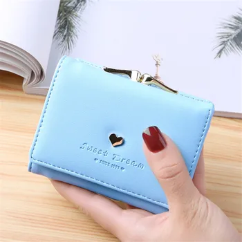 

1Pcs Female Heart Shaped Slot Clutch Lady Short Wallets Mini Money Purses Fold PU Leather Bags Female Coin Purse Card Holder