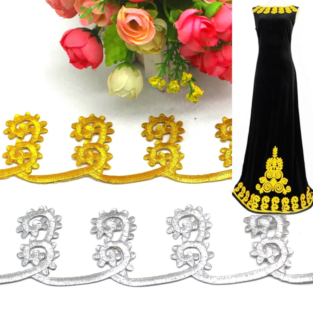 1 Yard Gold bestickte Spitze für Cosplay-Kleider-Applikationen zum Aufbügeln in Europa, Vintage-DIY-Kleidungsbesatz – Detail 10