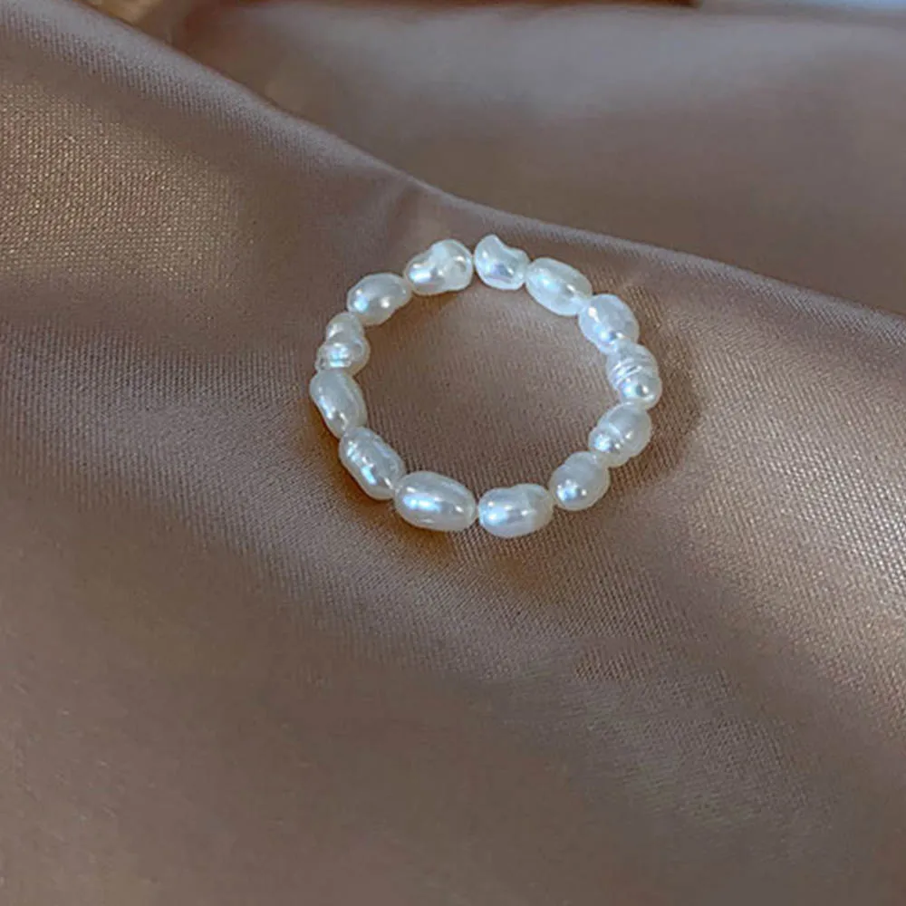 Finger Ring Adjustable Rings New Minimalist Multi Bead Freshwater Pearl Geometric Rings Women Finger Jewelry Fashion Adjustable Elastic Ring