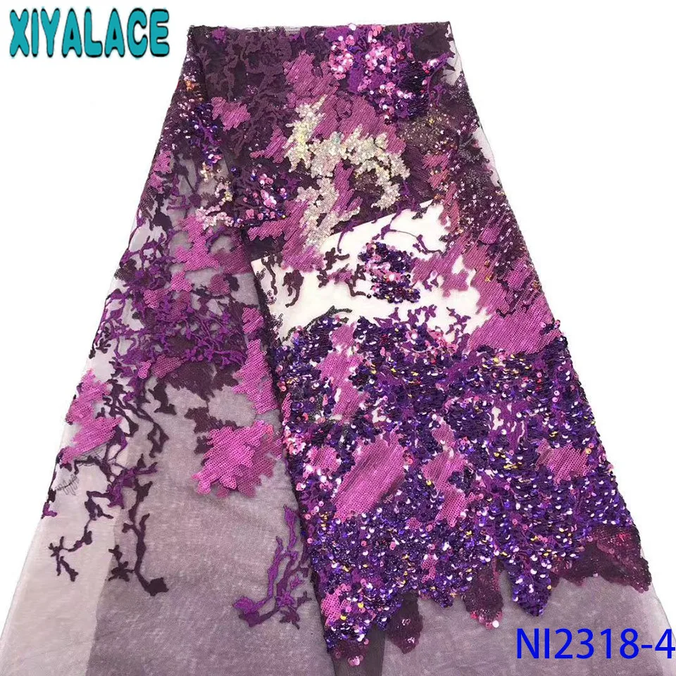 Latest african laces sequence lace fabric high quality fabric lace with sequins for asoebi dresses KSNI2318-1