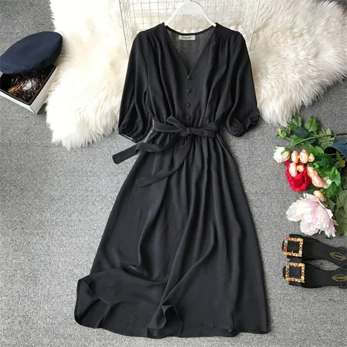 Модное весеннее новое летнее длинное платье миди с v-образным вырезом vestido de festa вечернее Бандажное женское повседневное элегантное платье с высокой талией Vestidos - Цвет: Черный