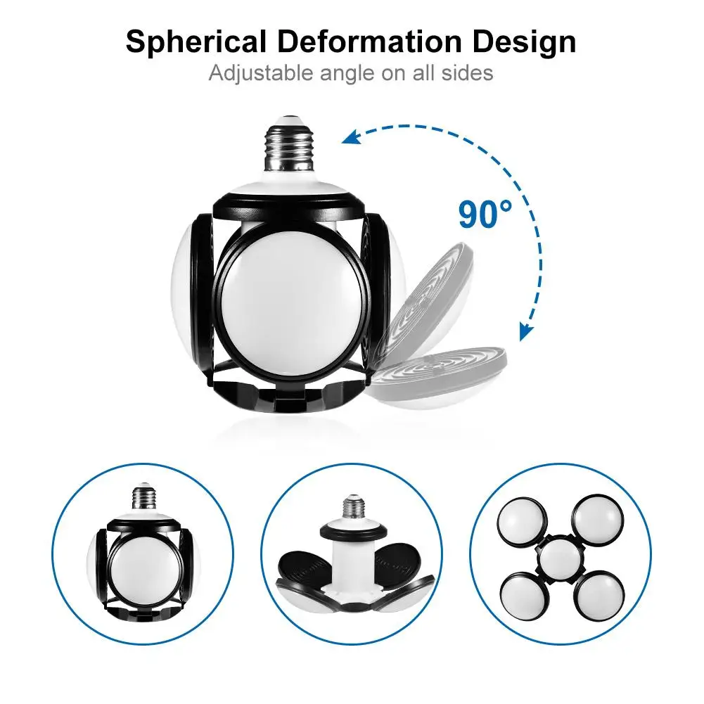 60 Вт деформируемый светодиодный светильник для гаража, складной светодиодный потолочный светильник с 4 регулируемыми панелями для гостиной, подвальной мастерской для склада