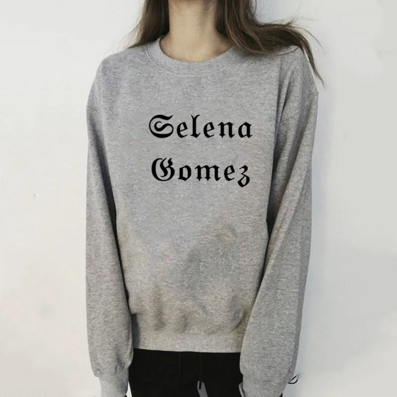 Женские толстовки, пуловер, модная одежда Selena Gomez kpop, серая толстовка, harajuku, эстетика, уличная одежда, толстовки, повседневные серые Топы