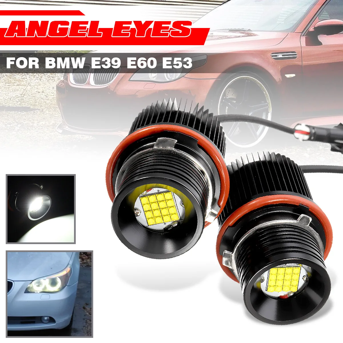 

2X 80w White Angle Eyes LED Marker HALO Ring Light Bulb for E39 E53 X5 E60 E61 E63 E64 E65 E66 E83 X3 E87 Super Bright