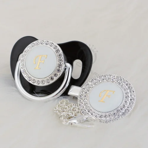 MIYOCAR серебро bling соска и соска клип набор имя инициалы буквы F BPA бесплатно пустышка bling babyshower подарок LF-1 - Цвет: LF-4-1  0-6M