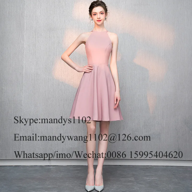 Dust Pink Short Homecoming Dresses Sexy Halter Neck vestidos de graduacion Cheap Under 100 Satin Prom Party Gowns For Girls
