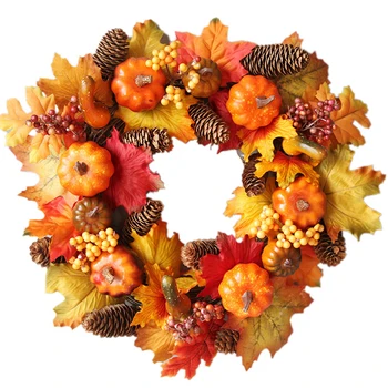 

Christmas decoration Wreath Autumn Fall Wreath Thanksgiving Harvest Wreath with Pumpkins/Maple Leaves/Berries for Door decor