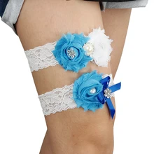 2x комплект свадебной подвязки, хрустальные стразы, жемчужные Кружевные Подвязки для невесты, подвязки на память, синий+ L