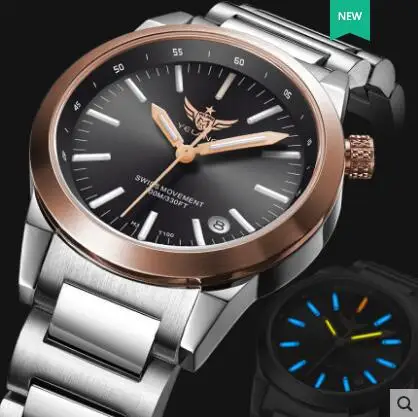 1steel band Yelang Women Tritium Light T100 Watch Ronda Movement Quartz Luminous Girl Military Watch Waterproof 100m Wristwatch steel band - Цвет: 1steel band