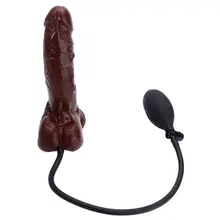 Inflatable Penis Simulation Medical Silicone Female Suction Cup Dildo with Balloon Pump Brown Sex toys