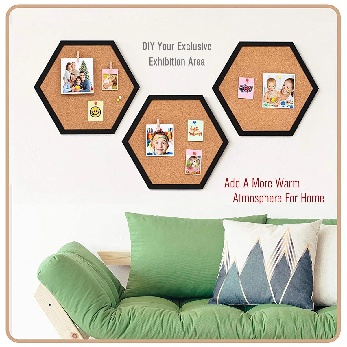 Equilateral Hexagon Cork Board Innovative Message Board Pin Boards Wood Frame Decorative Postcard Wall Bulletin