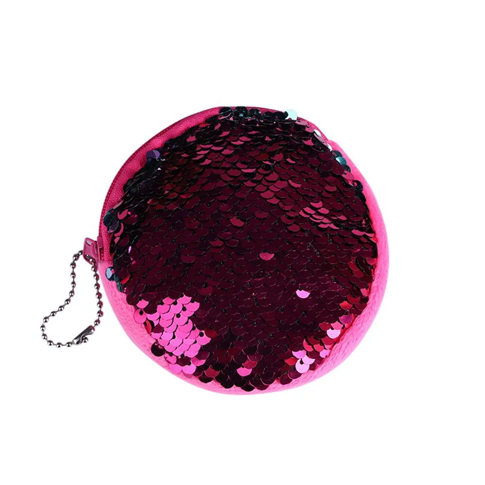 Блестящая однотонная круглая Детская сумка для монет с блестками мини