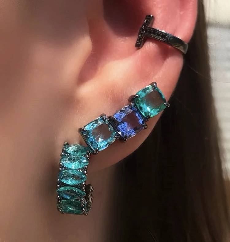 Квадратный ПЭНД Fusion серьги гвоздики для женщин с натуральным камнем