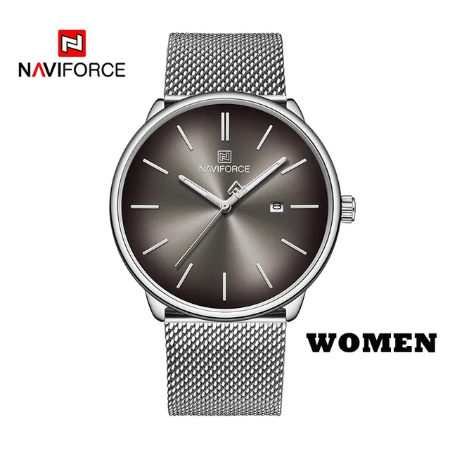 silver black WOMEN Роскошные часы для влюбленных NAVIFORCE для мужчин и женщин, простые повседневные кварцевые наручные часы, водонепроницаемые часы, пара часов, подарки - Цвет: silver black WOMEN