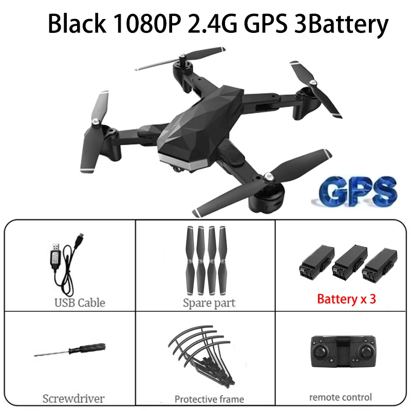 Новое поступление C53 Дрон с GPS с 4K HD камера 5G wifi FPV RC Квадрокоптер складной Профессиональный Вертолет Дистанционное управление дроны игрушка - Цвет: Black1080P2.4Ggps 3B