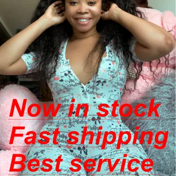 

Women's Sexy Deep V Neck Short Long Sleeve Sleepwear Jumpsuit Print Button One Piece Bodysuit Shorts Romper Pajamas
