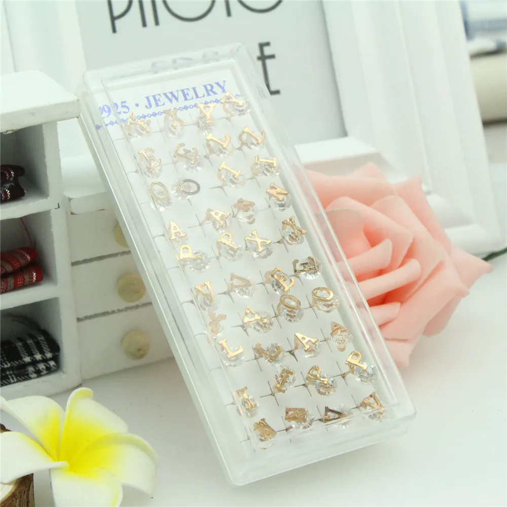 20 Pairs of a Box of New Gold Color Earrings Personality Charm Classic Letters Round Inlaid Crystal Earrings Jewelry