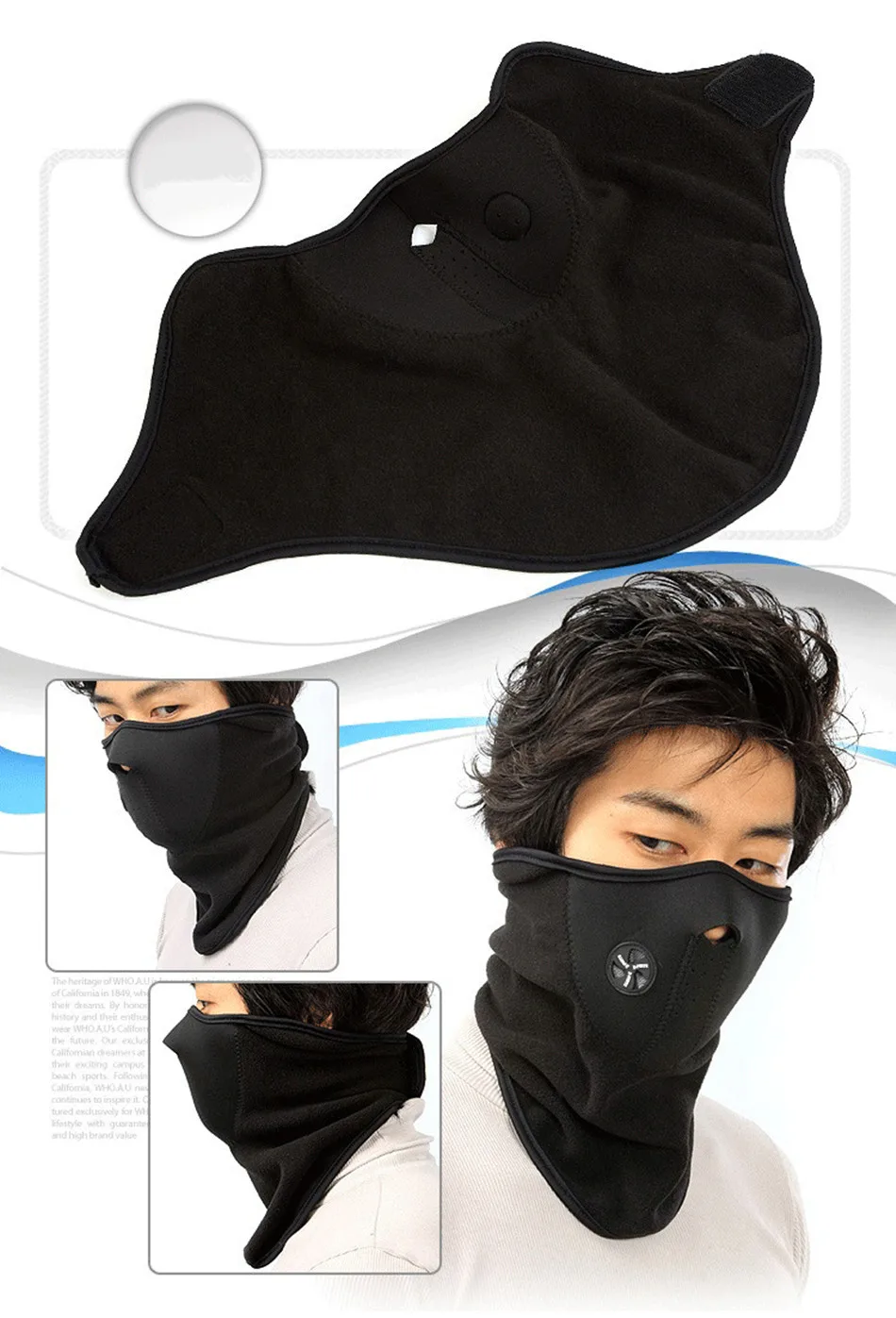 Balaclava Motorcycle Half Face Mask Cover Fleece Unisex Ski Cycling Winter Warm Neck Face Mask Outdoor Sport Scarf windproof cap