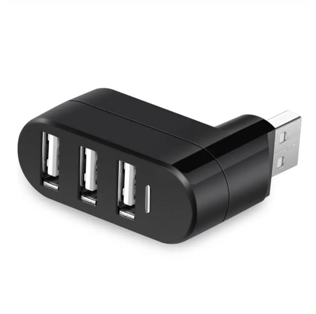 Divisor adaptador de cubo giratorio para PC, portátil, expansión, USB 2,0, tamaño compacto, alta velocidad, USB 2,0, negro, Mini USB, 3 puertos