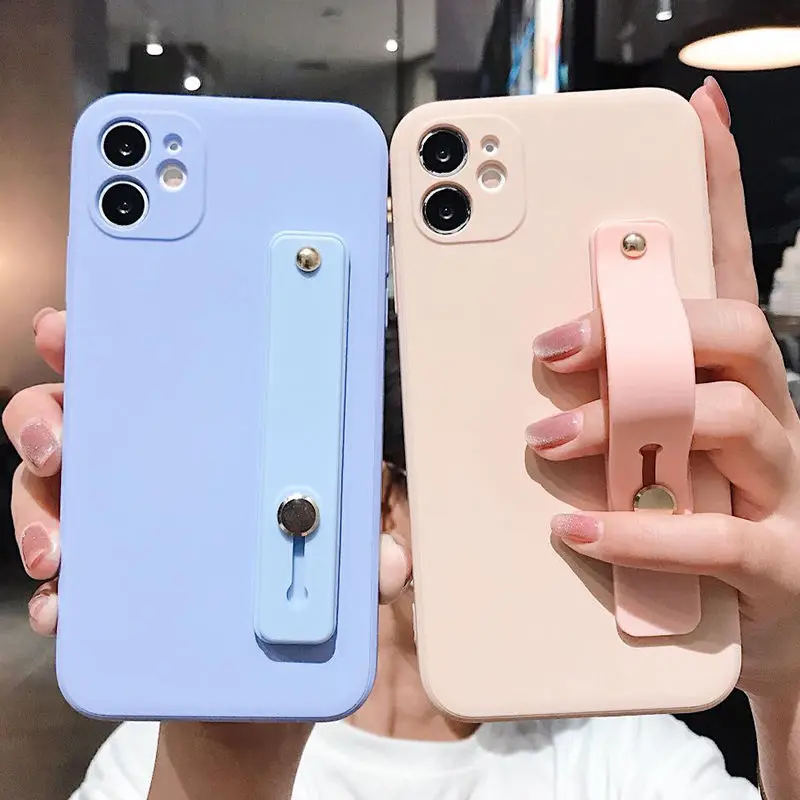 Correa de muñeca de silicona líquida para iPhone, 11pro Max XR XS Max X 7 8 Plus, funda de soporte para iPhone 12 SE 2020