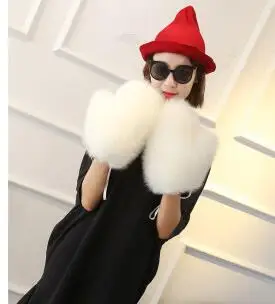 women white Женские осенне-зимние Утепленные перчатки из искусственного меха, женские модные варежки из искусственного лисьего меха R2350 - Цвет: women white