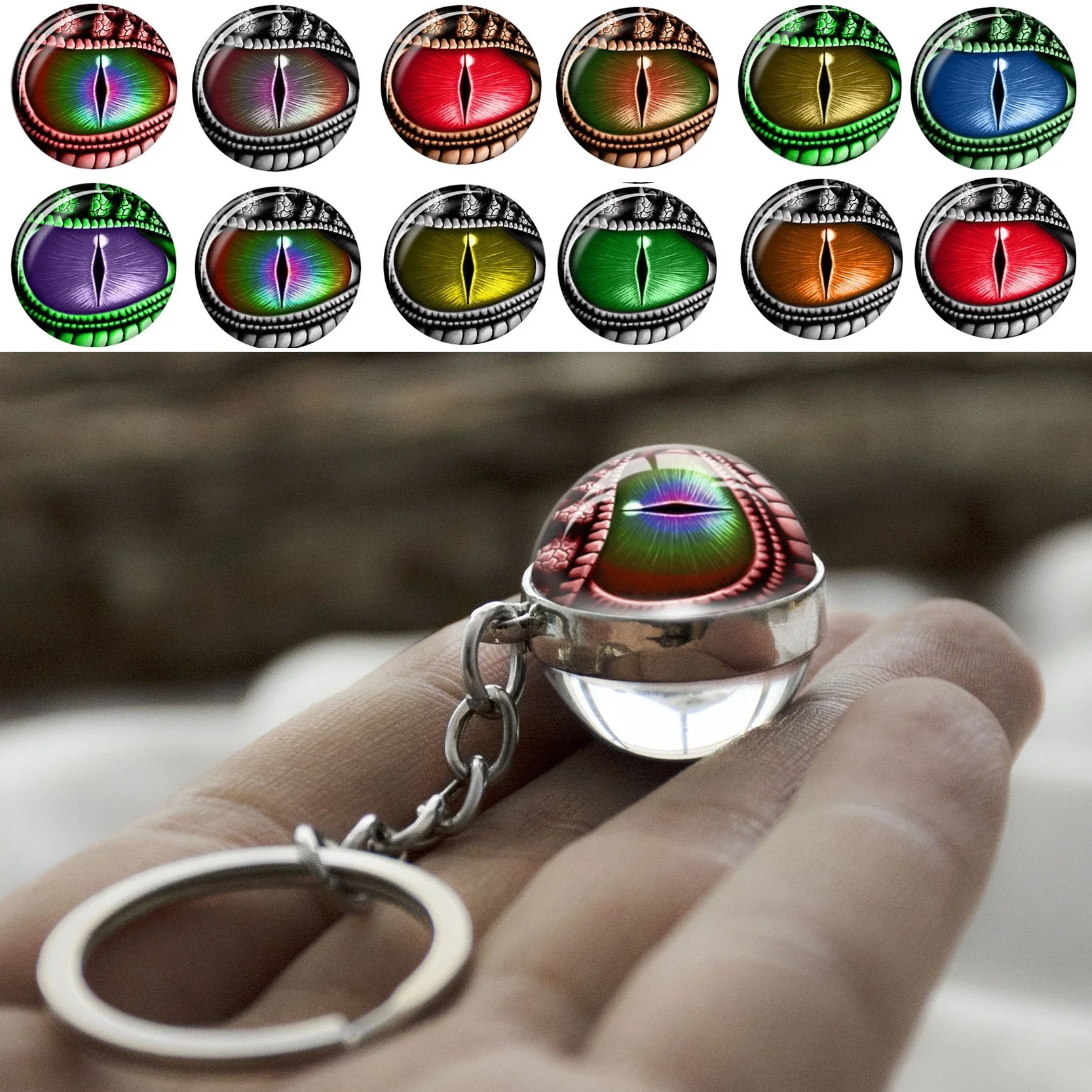 

Dragon Eyes Keychain Evil Eyes Art Picture Double Side Glass Ball Key Chains Round Car Keyring Men Xmas Gift Fashion Jewelry
