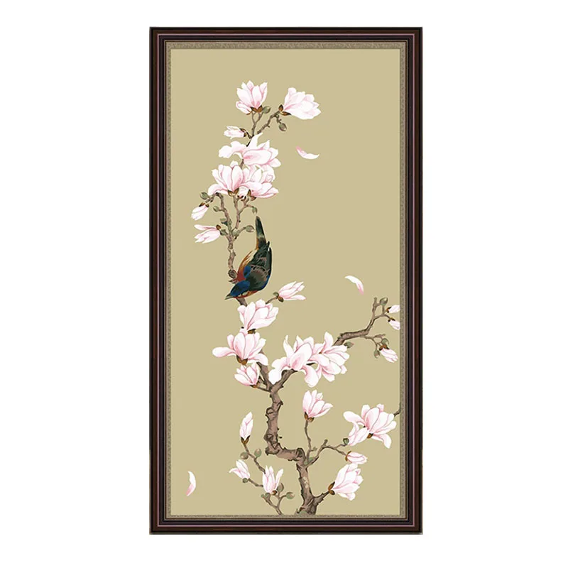 

50x100cm Large Linen Cloth Never fade Magpie and magnolia tree Diy Digital Painting By Wall Art Modern Hand Painted Oil Painting