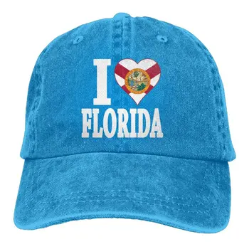 

I Love Florido Denim Hat Adjustable Female Flag Baseball Caps