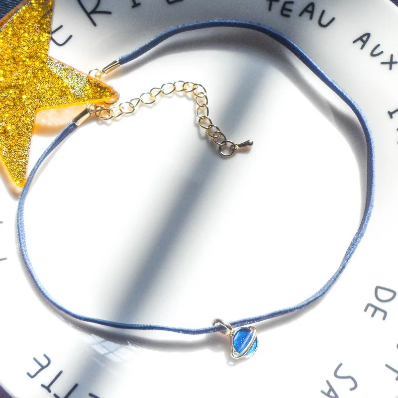 Готический темперамент синий кружевной бархатный колье ожерелье для женщин короткое ожерелье-чокер для шеи ключицы новые ювелирные подарки FS10 - Окраска металла: universe