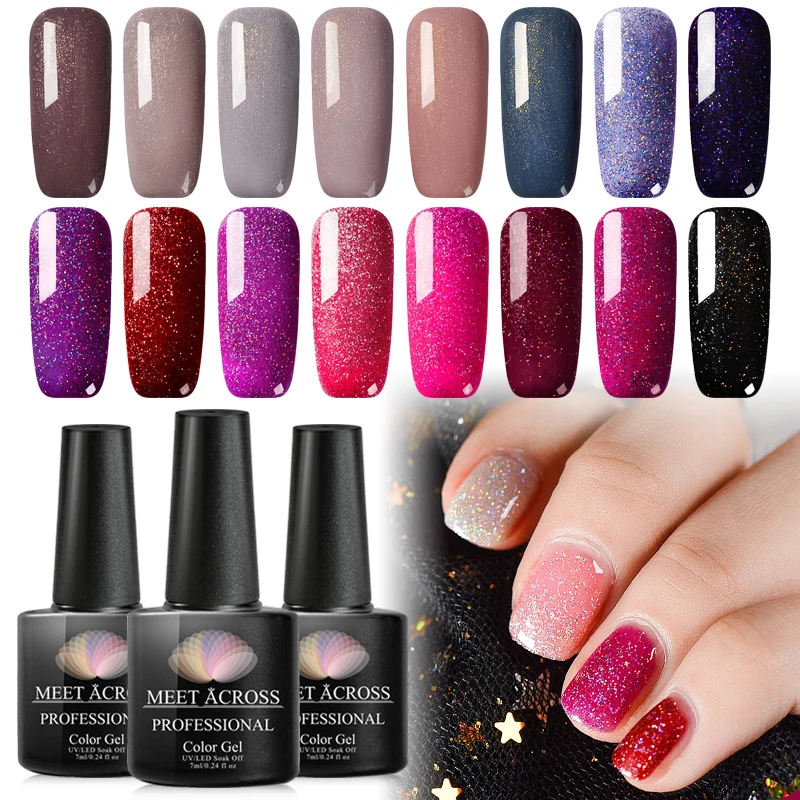 

MEET ACROSS 7ml Nail Polish Holographic Glitter Sequins Gel Varnish Soak Off Platinum Gel Nail Polish UV DIY Nail Art Laquer