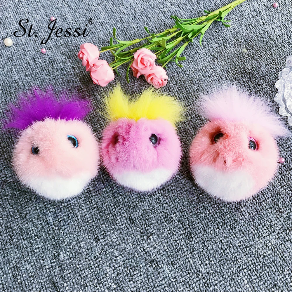 

ST.Jessi Angry Fluffy Real Mink Fur Cute Bird Keychain Bag Charm Trinket Car Key Ring Accessories Pendant Special Girls Gift
