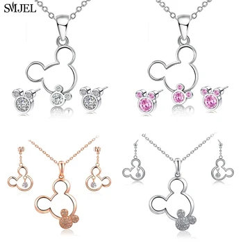 

SMJEL Animal Jewelry Sets Cartoon Animal Mickey Necklaces for Women Kids Mouse Chain Necklace Simple Small Earrings Gift bijoux