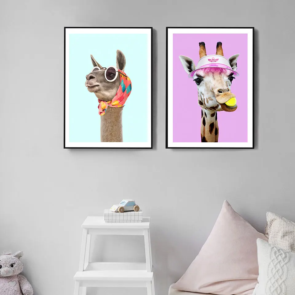 Fashion Lama Posters Prints Tennis Giraffee Nordic Poster Animals Wall Art Canvas Painting Modern Wall Pictures For Living Room