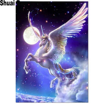 

fantasy Moon Unicorn Kirin 5d diy Diamond Painting Cross Stitch Diamond Embroidery full square round drill Mosaic Diamond horse,