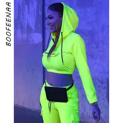 BOOFEENAA неоновый желтый Бархатный комплект из двух предметов Топ и штаны уличная Толстовка спортивный костюм Женская одежда осень зима 2019