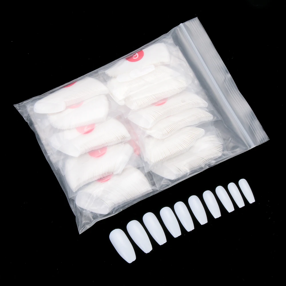 600Pcs Coffin Nails Art Tips White/Clear/Natural Fake Nails Tips Flat Shape Detachable Ballet Nails Full Cover False Nail Tips