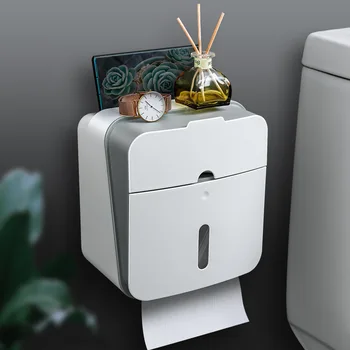 

1 Pcs Punch-free Roll Paper Box Household Bathroom Double Drawer Tissue Box Home Toilet Multifunctional Shelf Storage Tools