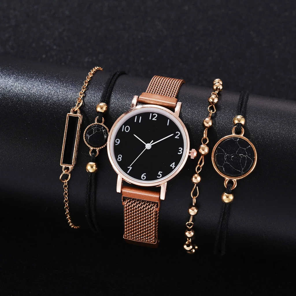 

Luxury 5PCS Set Watch For Women Simple Magnet Buckle Rose Gold Ladies Bracelet Quartz Wrist Watch Clock Reloj Mujer Dropshipping