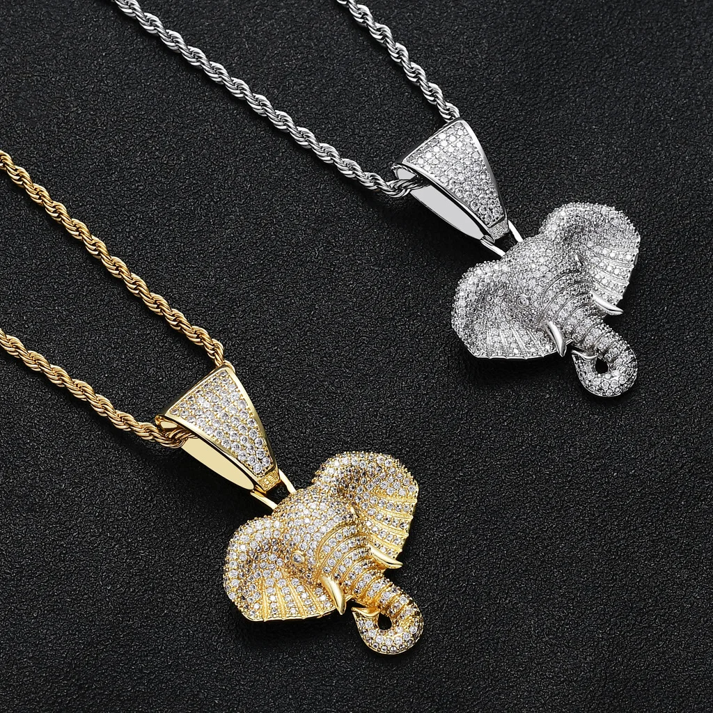 

Luxury Antique Elephant Necklace Women's Crystal Necklace Silver Colour Pendant Hip Hop Punk Motorcycle Party Necklace