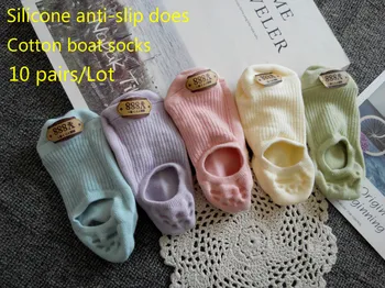 

10pairs/lot Candy Color Boat Socks Women's Korean Pure Cotton Boat Socks Low Cut Shallow Mouth Silicone Non-slip Boat Socks