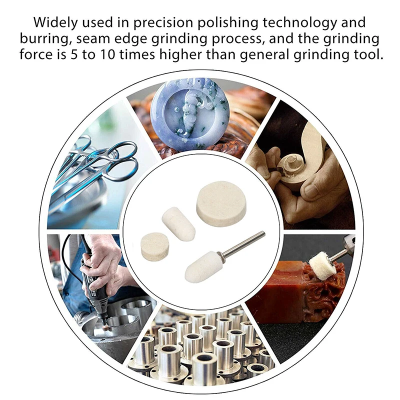100PCS Wool Felt Mounted Mandrel Polishing Buffing Wheels Grinding Bits Kit Multifunctional For Dremel Tool Attachment