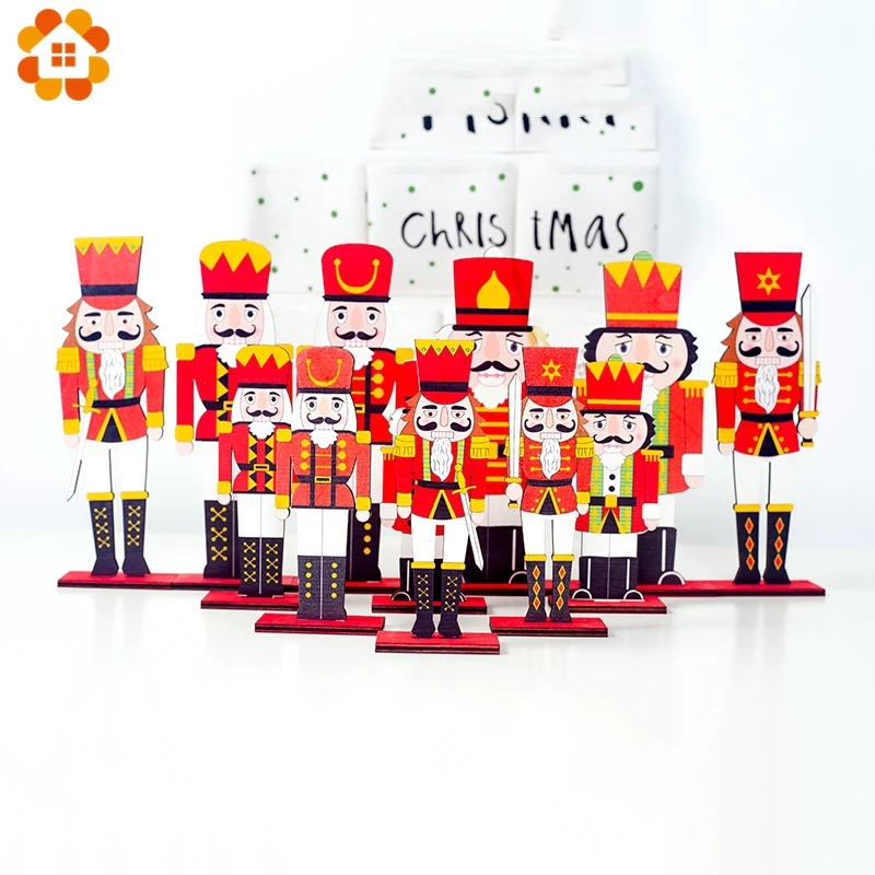 

2PCS/Lot Red Wooden Nutcracker Puppet Zakka Creative Desktop Decoration Christmas Ornaments Drawing Walnuts Soldiers, Band Dolls