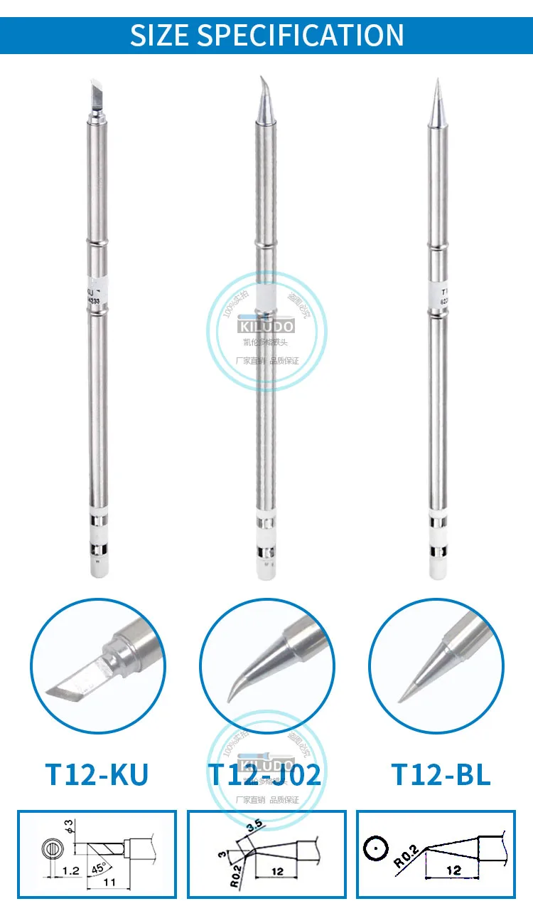 KILUDO T12-J02 T12-KU T12-BL Iron Tips for Hakko Soldering Rework Station FX-951 FX-950 Control Temperature