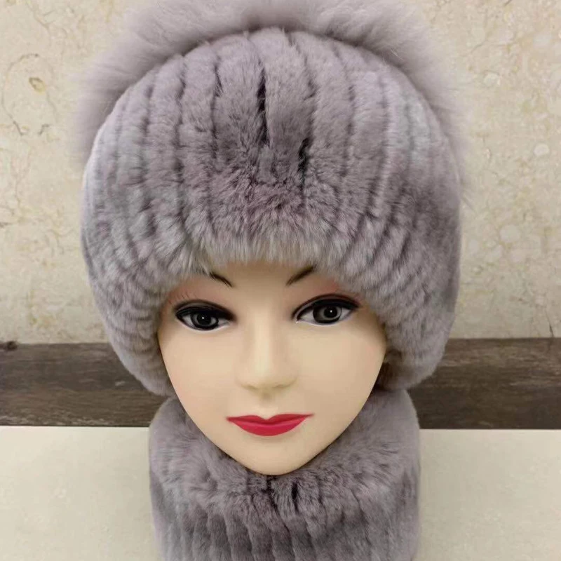 Россия,, зимние шапки из натурального меха, шапка и шарф, набор для женщин, натуральная шапка из натурального кролика Рекс, хорошая эластичная вязаная шапка